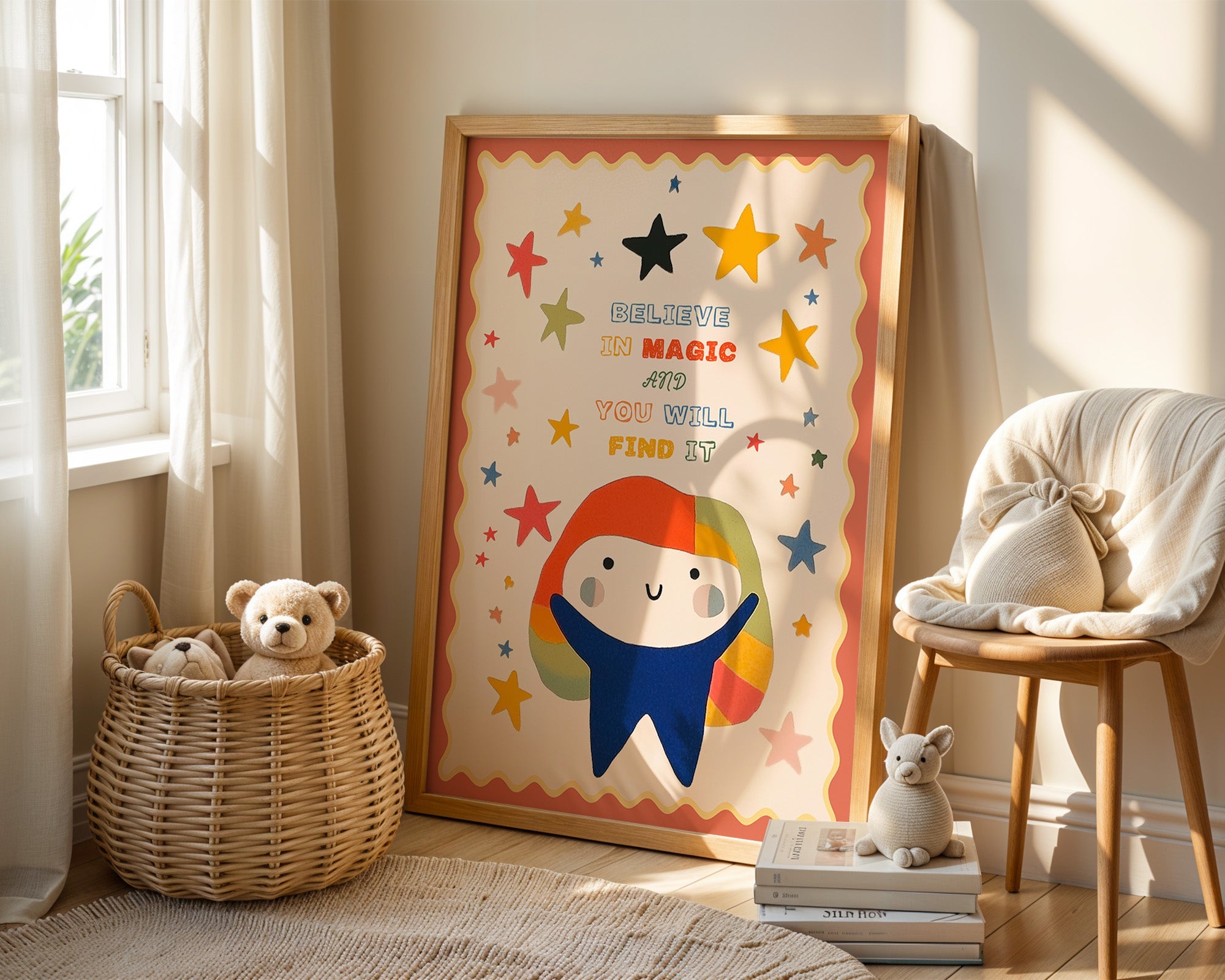 Poster Magie Kinderzimmer · Bunte Sterne & Spruch · Believe in Magic · Liebevoll & Farbenfroh · Geschenk für kleine Träumer · Ohne Rahmen-4