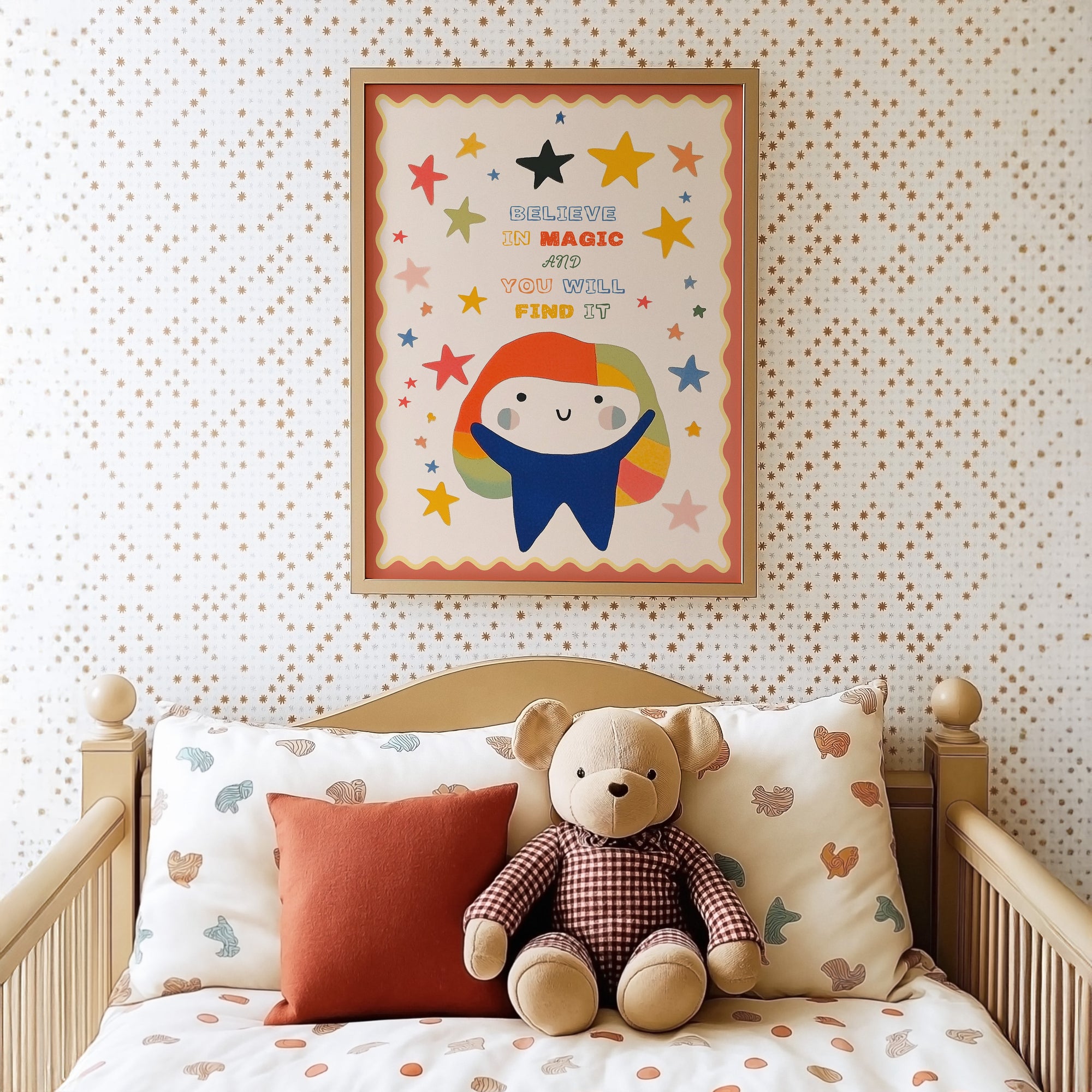 Poster Magie Kinderzimmer · Bunte Sterne & Spruch · Believe in Magic · Liebevoll & Farbenfroh · Geschenk für kleine Träumer · Ohne Rahmen-2