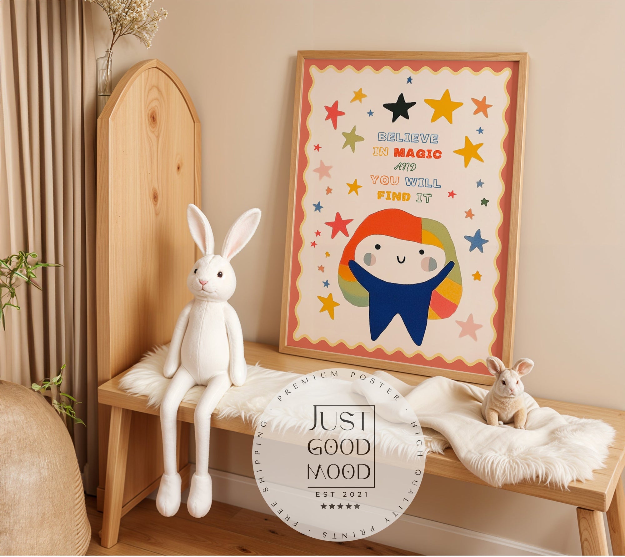 Poster Magie Kinderzimmer · Bunte Sterne & Spruch · Believe in Magic · Liebevoll & Farbenfroh · Geschenk für kleine Träumer · Ohne Rahmen-1