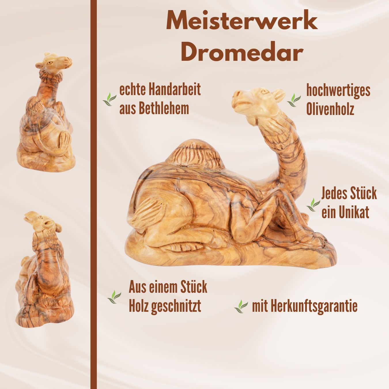 Handgeschnitztes Dromedar aus Olivenholz – Kunstvolle Krippenfigur aus Bethlehem (11,5 cm)-4