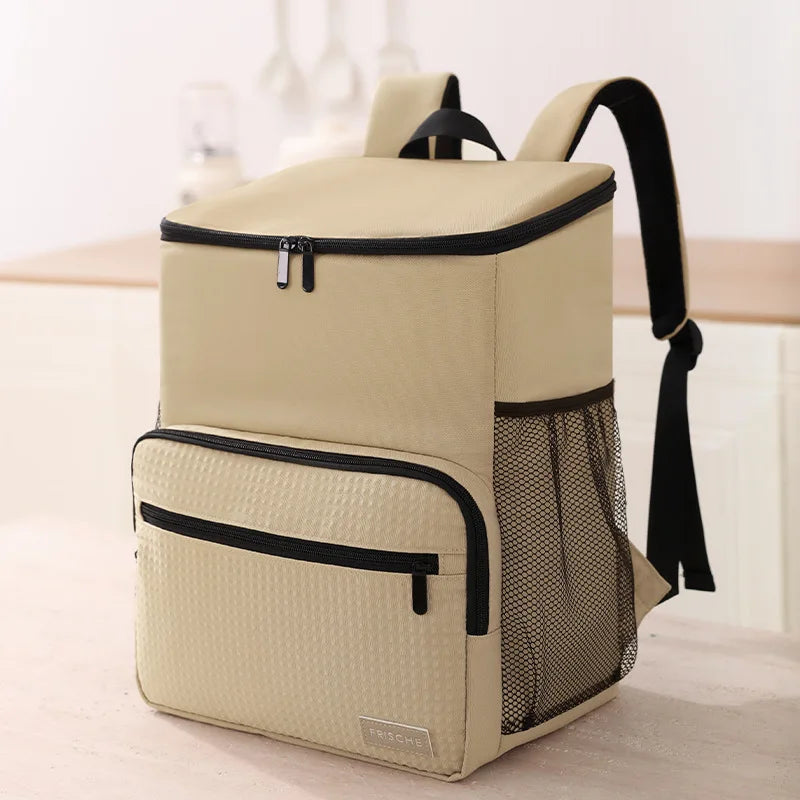 Cooler Backpack Outdoor with PEVA Lining Khaki-2